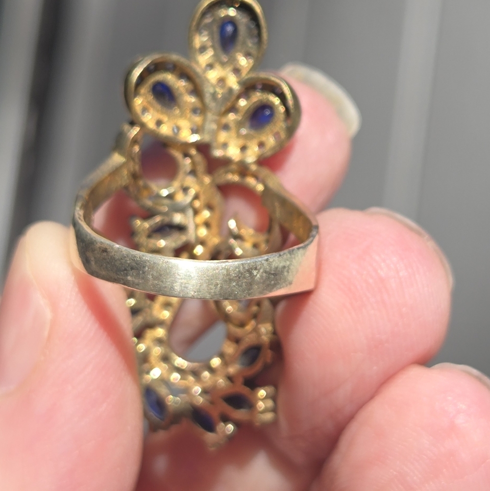 Sapphire & Topaz Sterling Gold & Bronze Cocktail Ring Sz7.75 - Picture 8 of 9